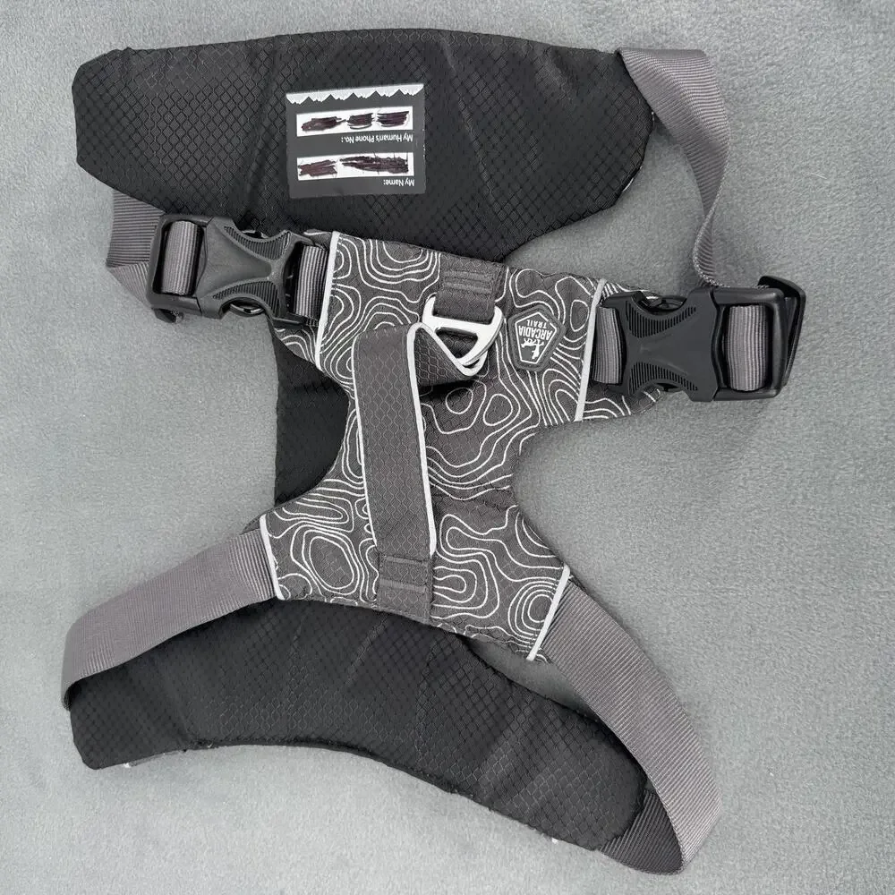 Arcadia Trail Dog Harness Adjustable Padded Soft Vest No Pull Gray Topographic